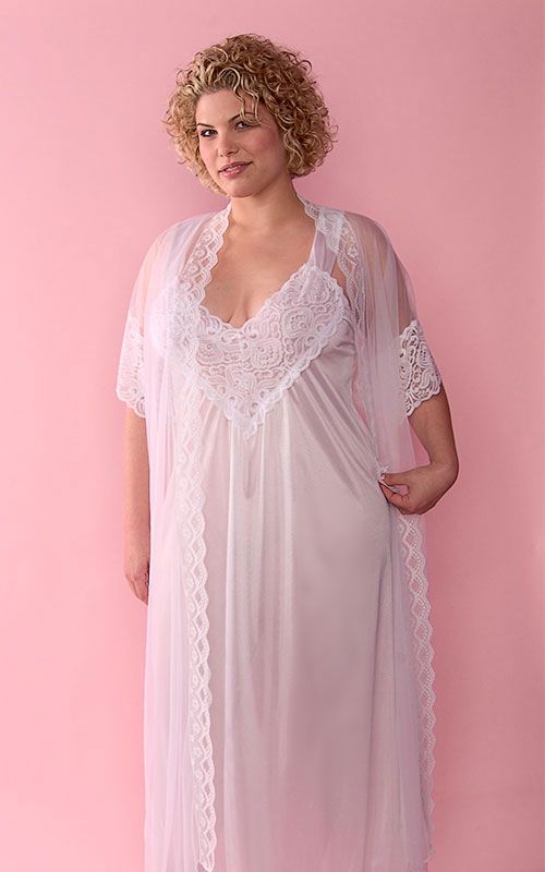 Lacy White Bridal Nightgown Peignoir Set